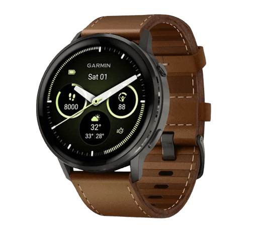 Garmin Venu 4 45mm Slate with Black Silicone Band and Brown Leather Band