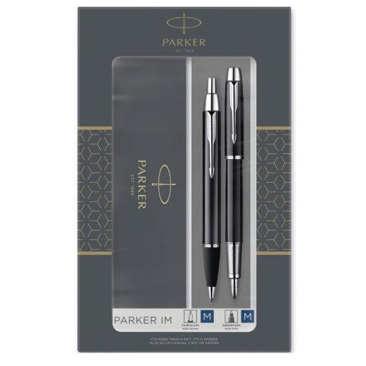 PARKER Гарнитура, Пенкало и наливперо, Сребрена клипса, IM, PIM2093215, Црна