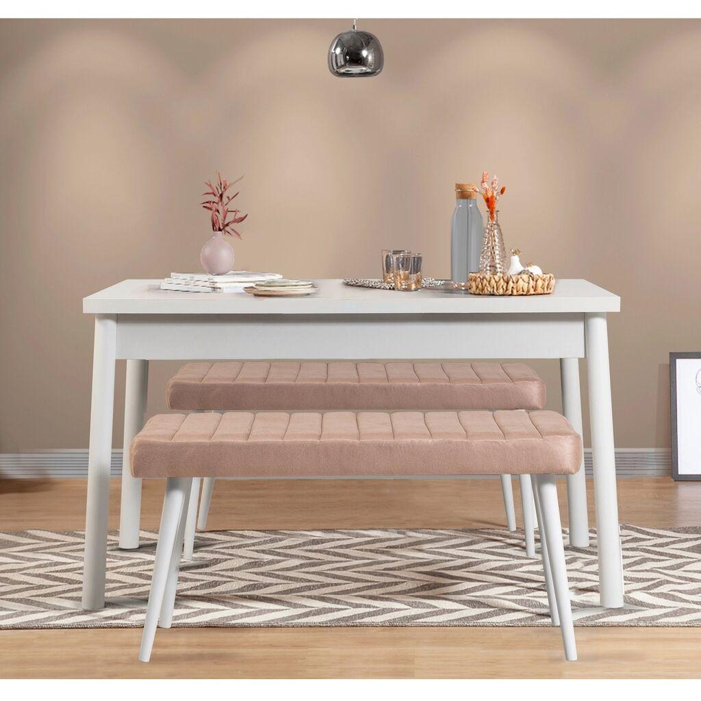 Hanah Home Комплет трпезариска маса и 2 клупи Costa 0900, валкано розова