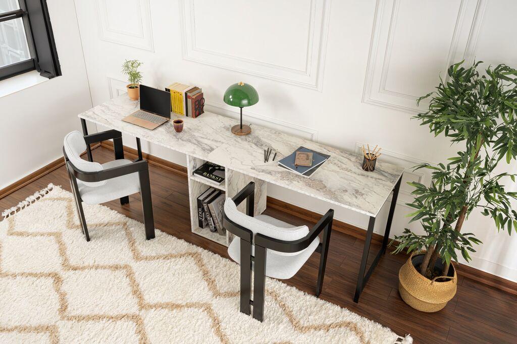 Hanah Home Двојно стилско биро Freesia Marble, 240 x 74 x 60 см, црна