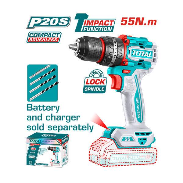 TOTAL Шрафлица 20V Без Бат 55N +Удар Мет.Фут Tidli205581 244949