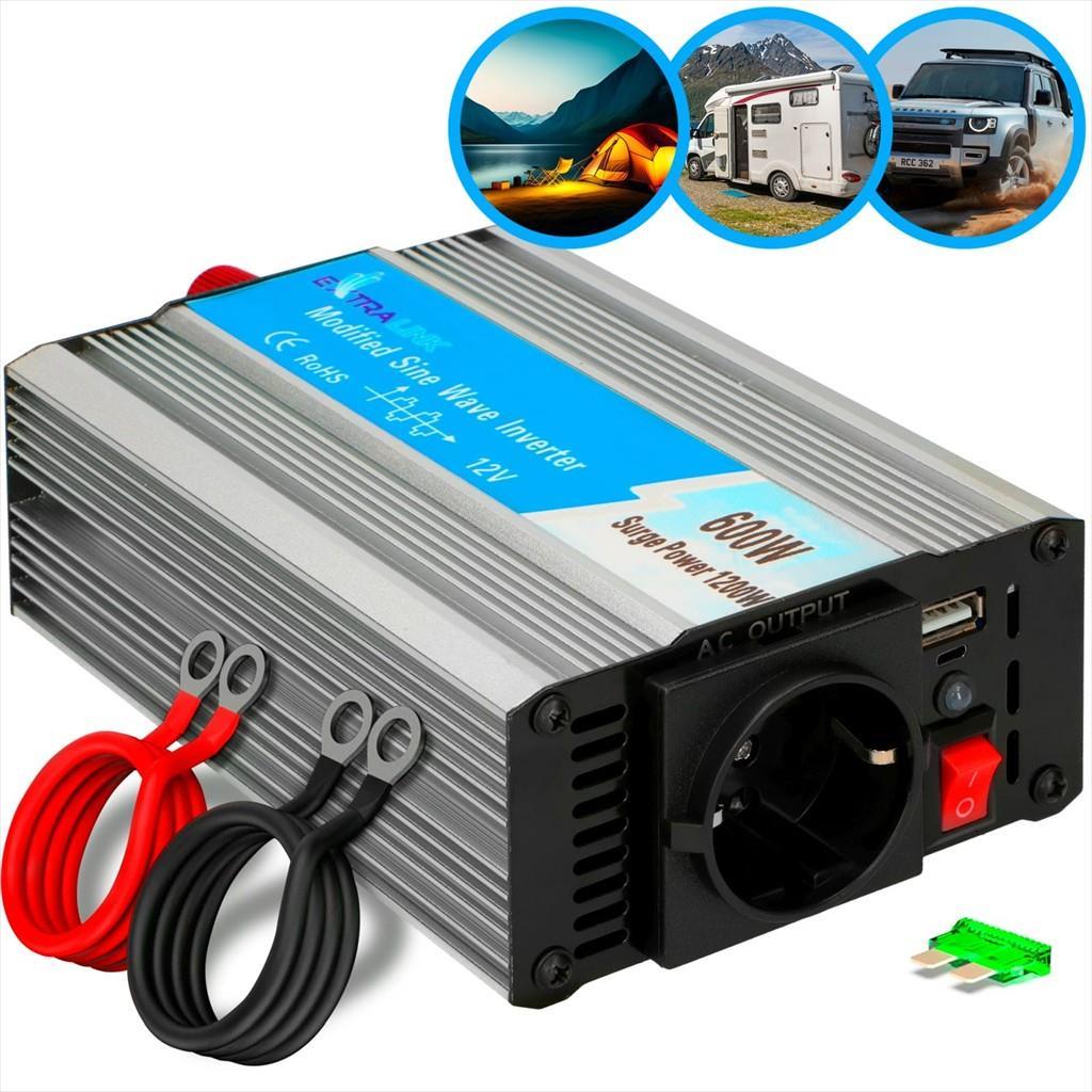 EXTRALINK Конвертор На Струја За Во Автомобил OPIM-600W 12V-230V 600W Со USB