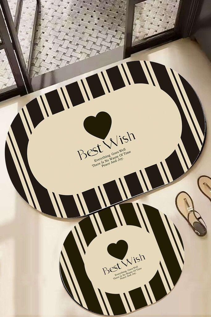 Комплет подлоги за бања L'essentiel Maison Best Wish, 2 парчиња, црно-бели