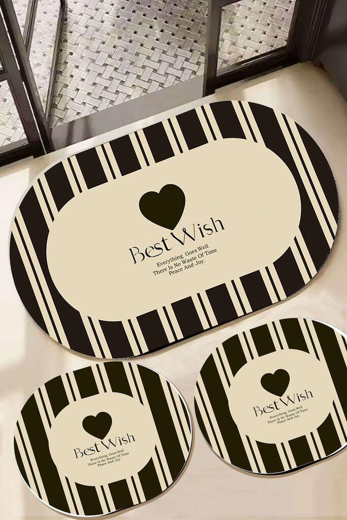 Комплет теписи за бања L'essentiel Maison Best Wish, 3 парчиња, црно-бели