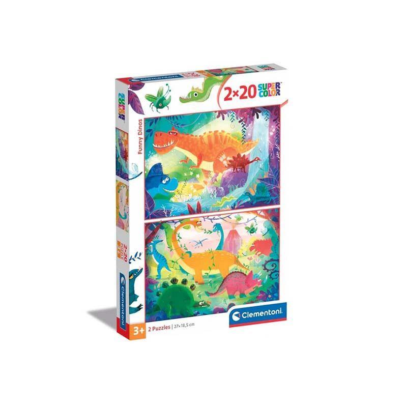Clementoni puzzle za djecu Сложувалка Funny Dinos 2x20 пар 3+