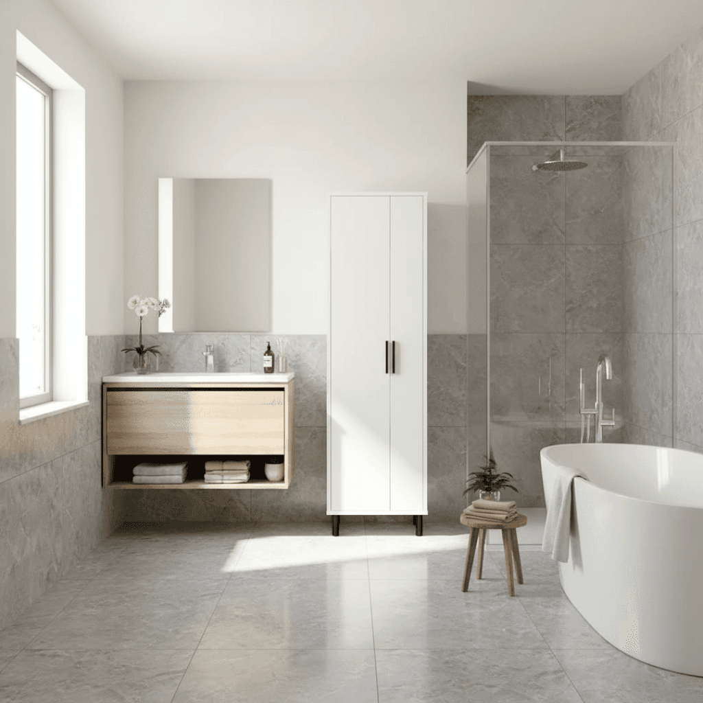 Sitonia Плакар за бања Куба бел - 50 × 30 × 165 см