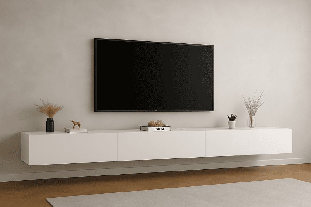 Sitonia ТВ Комода за на dzид Новара бела - 200 × 30 × 30 см