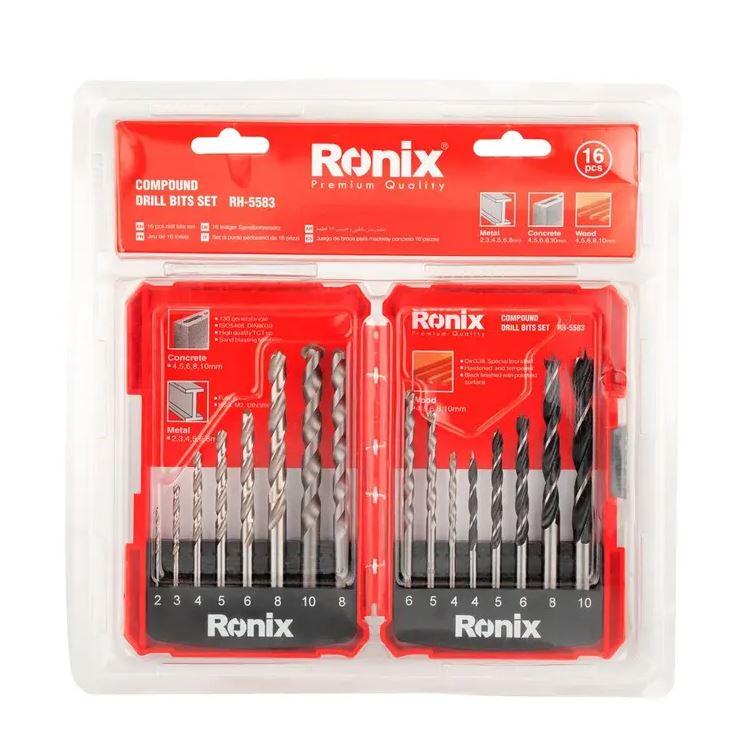 Ronix Сет од 16 парчиња бургии за метал, дрво и бетон RH-5583