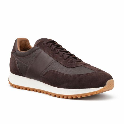 Low-Top Машки патики од кафена кожа & Suede со Contrast ѓон