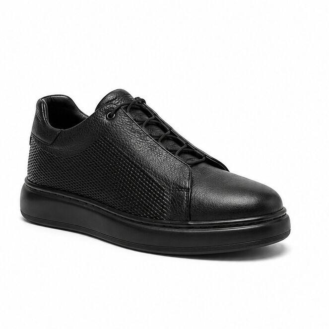 Low-Top Машки патики All-Black со текстурирана кожа и покриени врвки