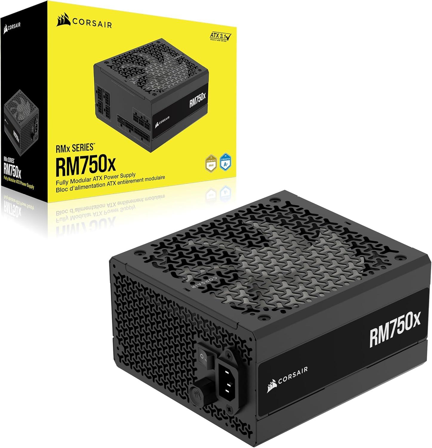 Corsair напојување од серијата RMx Shift, RM750x, 750 вати, ATX 3.1, Cybenetics GOLD модуларен