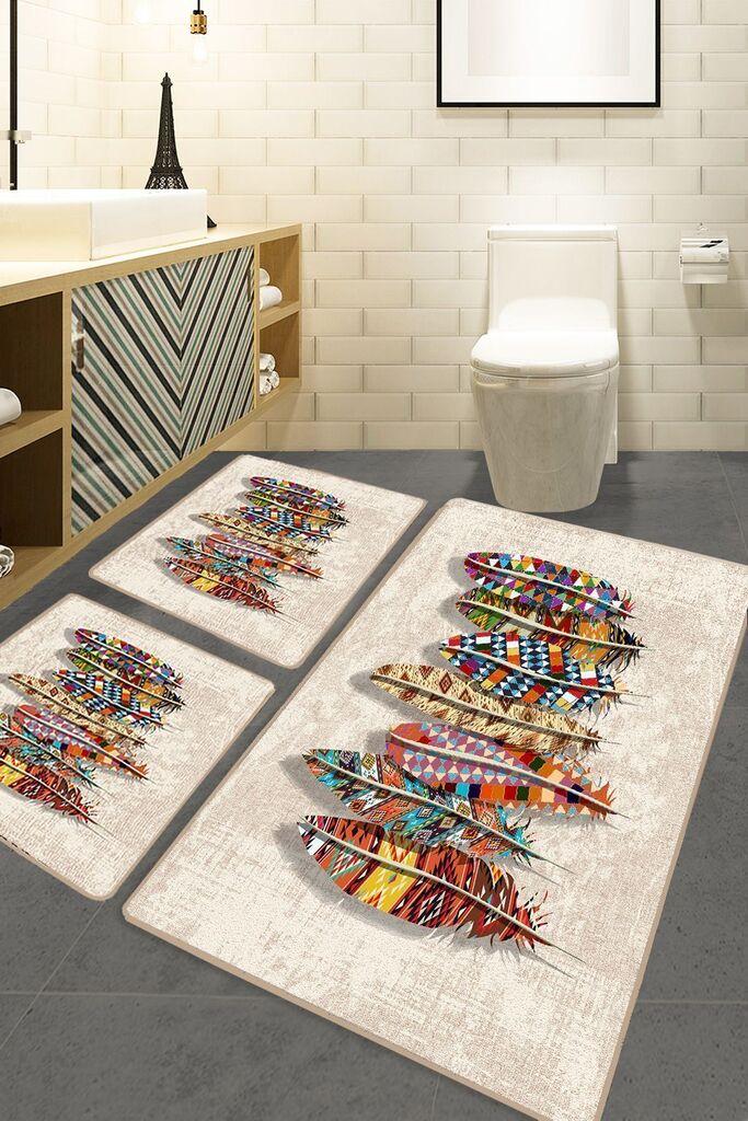 Комплет килим за бања L'essentiel Maison Rovny, 3 парчиња, Шарена