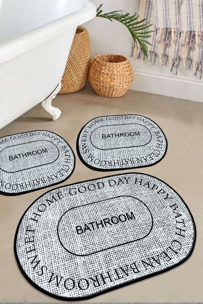 Комплет килим за бања L'essentiel Maison Baindos, 3 парчиња, Сив