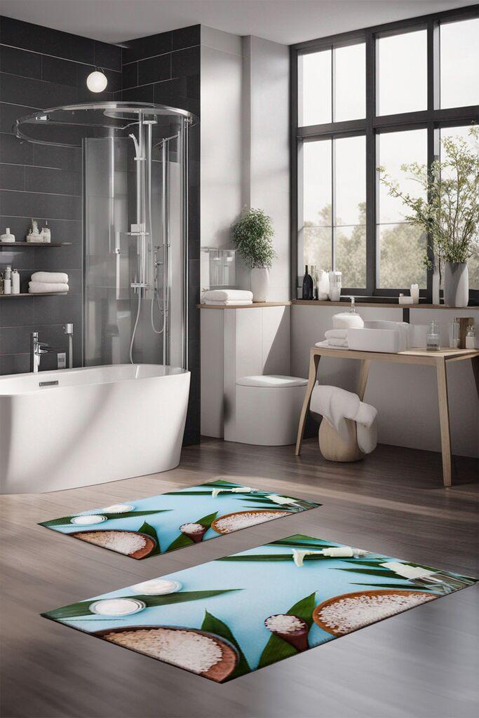 Комплет теписи за бања L'essentiel Maison CT-5194, 2 парчиња, светло сина боја