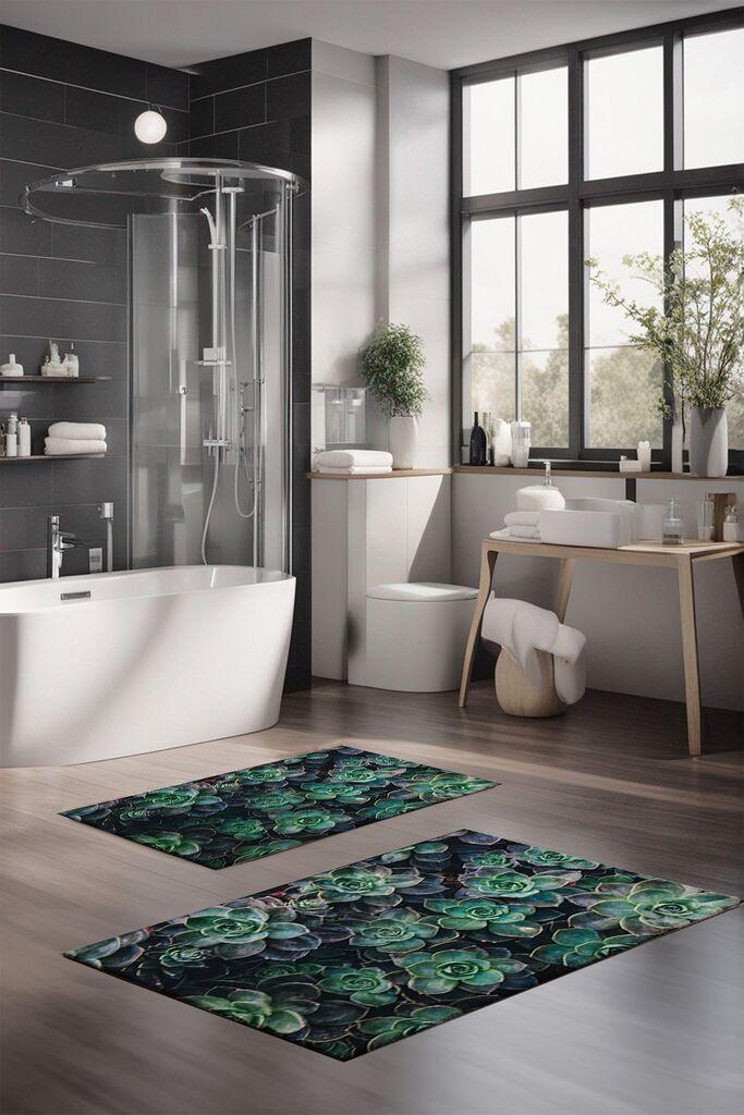 Комплет теписи за бања L'essentiel Maison CT-5308, 2 парчиња, темно зелена боја