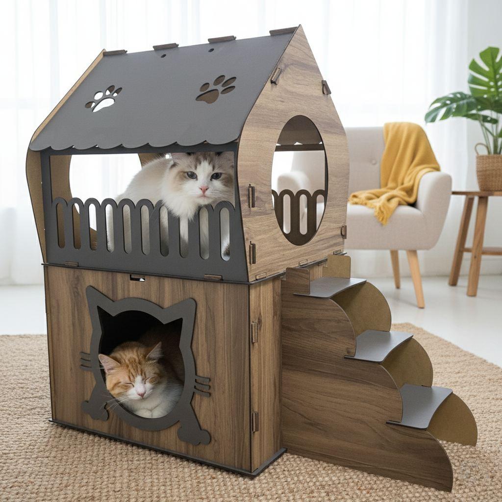 Куќичка за мачки „Шепи и мустаќи" Адора, кафеава