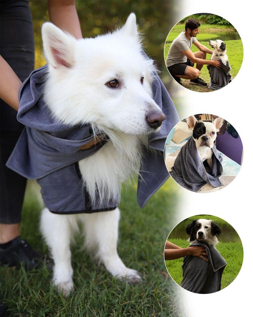 Пешкир за кучиња „Шепи и мустаќи" Mictow 80, 80 x 120 см, сив