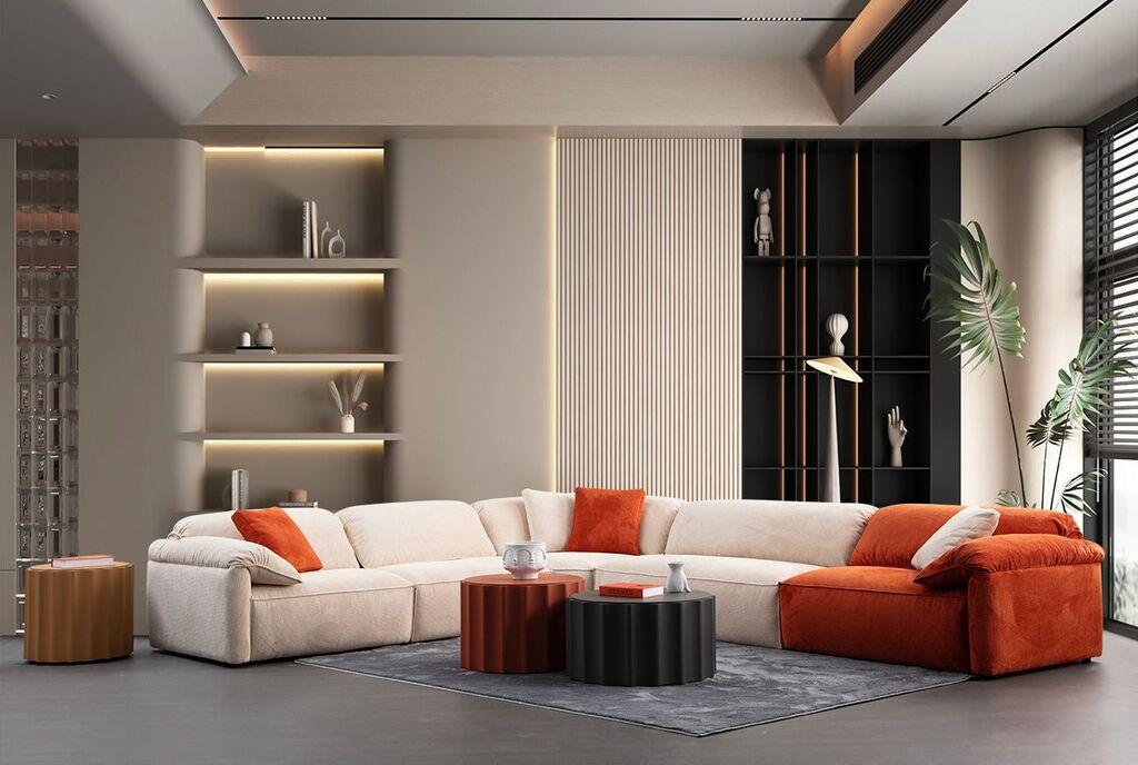 Аголна гарнитура софа Atelier del Flamingo, 335x405x105 см, кремасто-портокалова