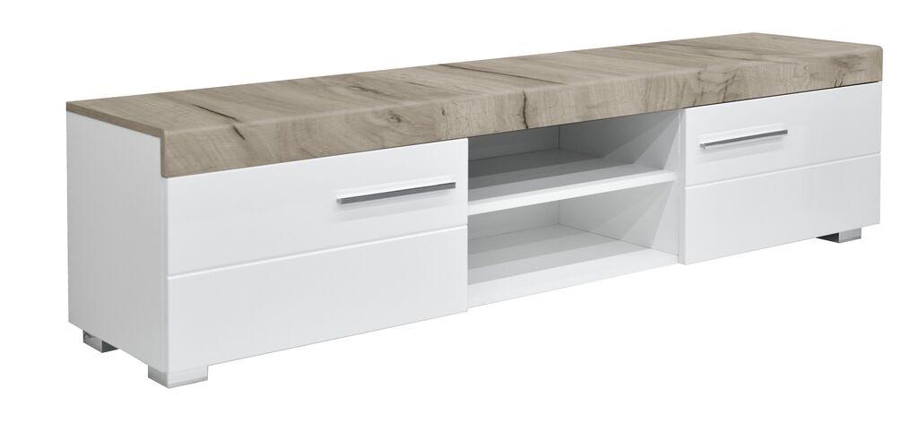 Мебел-Ви Тв Комода Барселона Бела/Сив Даб