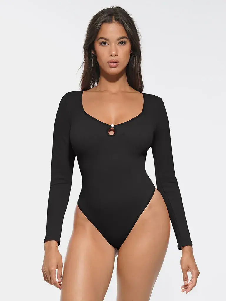 Боди Essential Ribbed Long Sleeve - црно