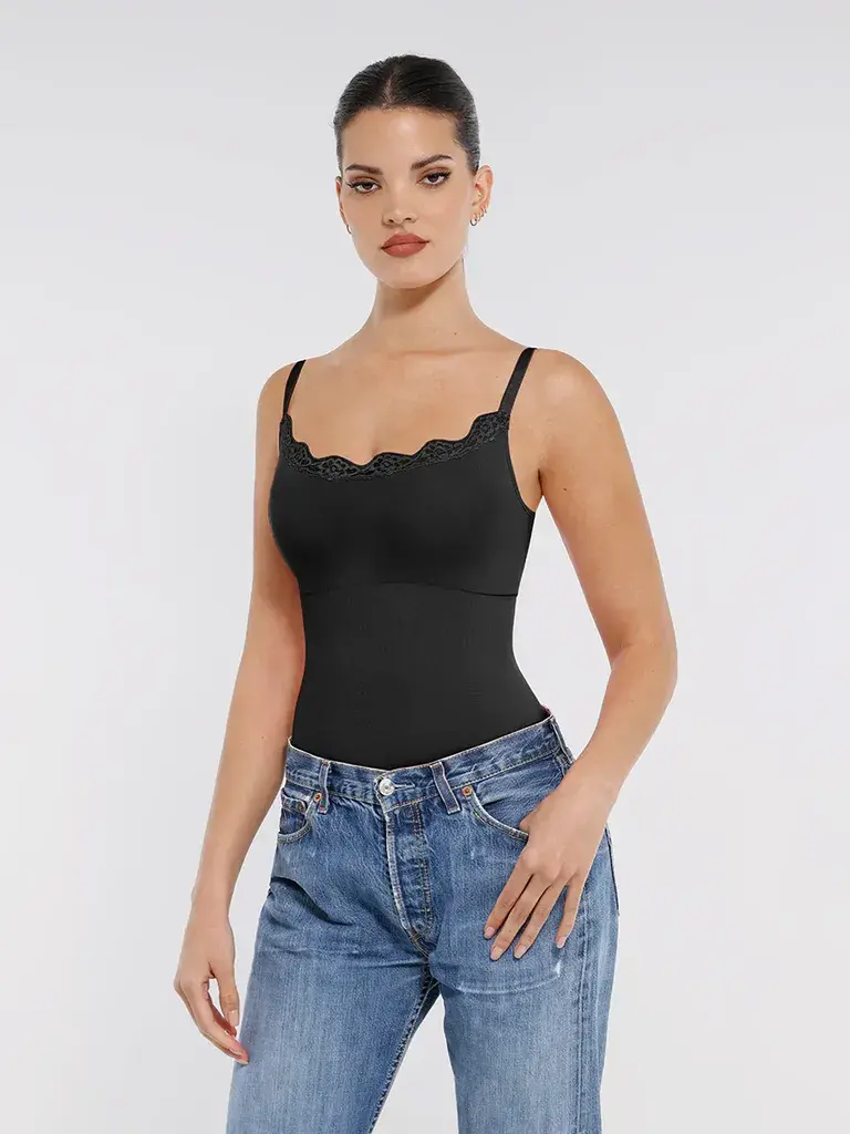 Боди Lace Detail Thong - црно