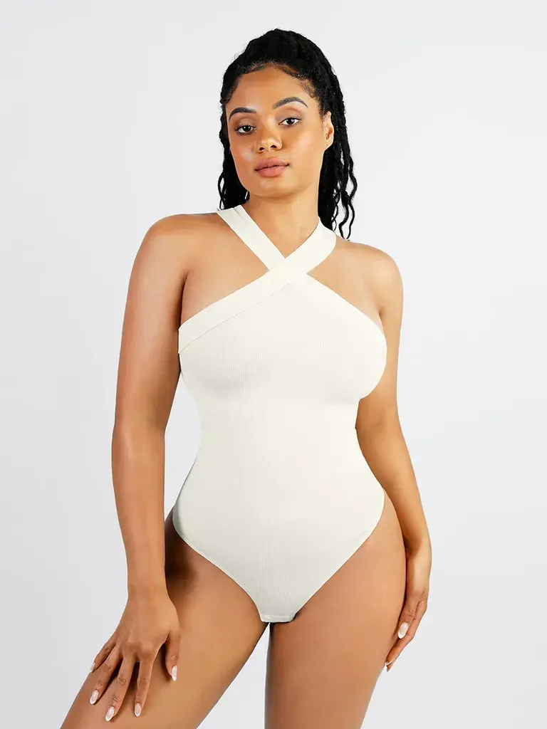 Боди Ribbed Halter Neck - бело
