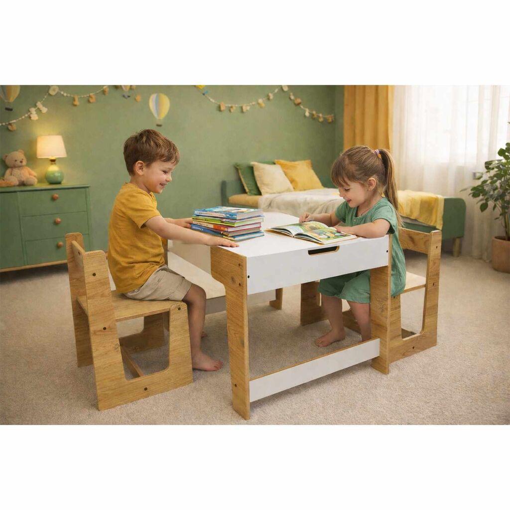 Детски сет маса и столчиња Hanah Home, 72,5x55x56,5 см, бела