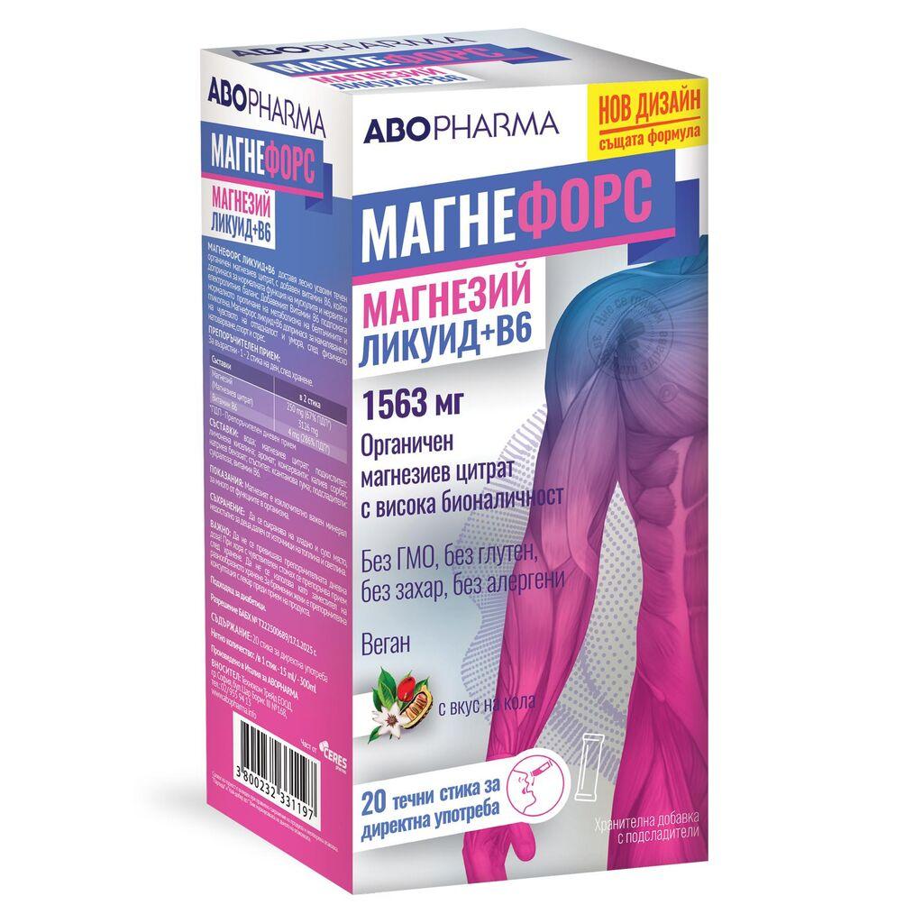ABOPHARMA MAGNEFORCE MAGNESIUM LIQUID+B6 Кесички, 20