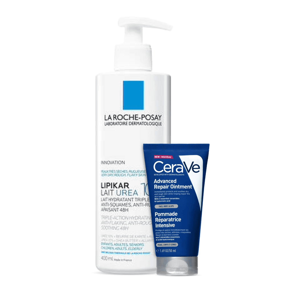 LA ROCHE-POSAY Сет LIPIKAR LAIT UREA 10% Хидратантно млеко 400ml. + CeraVe Advanced Repair Обновувачка маст 50ml.