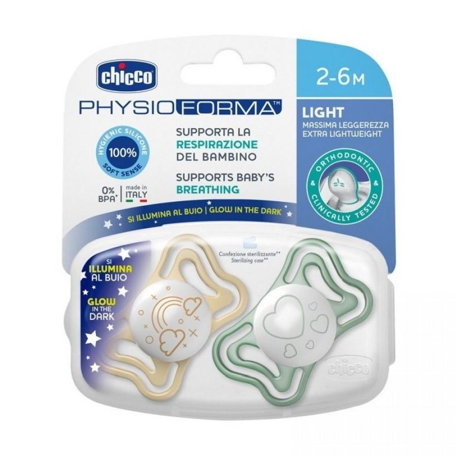 CHICCO Цуцла Лажливка Силикон Light Glow Uni 2-6М 2Пар.