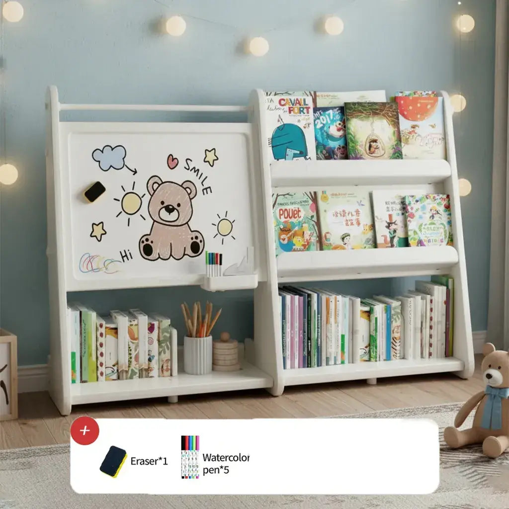 Детска табла за цртање со полица за книги - 2 во 1