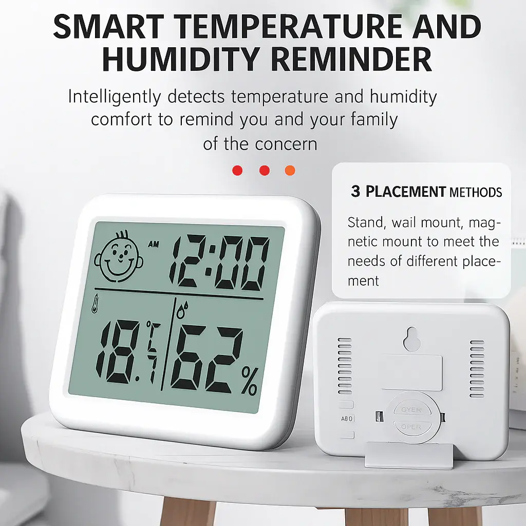 Дигитален термометар и хигрометар со часовник