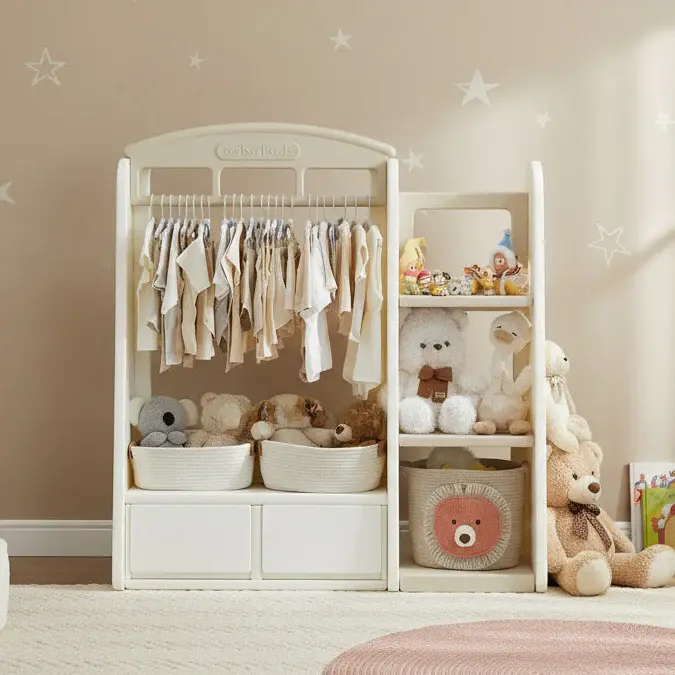 Мултифункционален детски гардеробер со полици и корпи