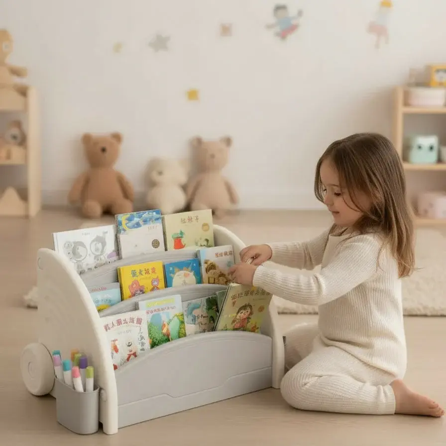 Мини полица за книги со табла за цртање