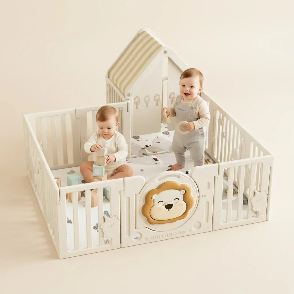 Baby Playpen Ограда за Игра - Off-White Lion 150×180 cm