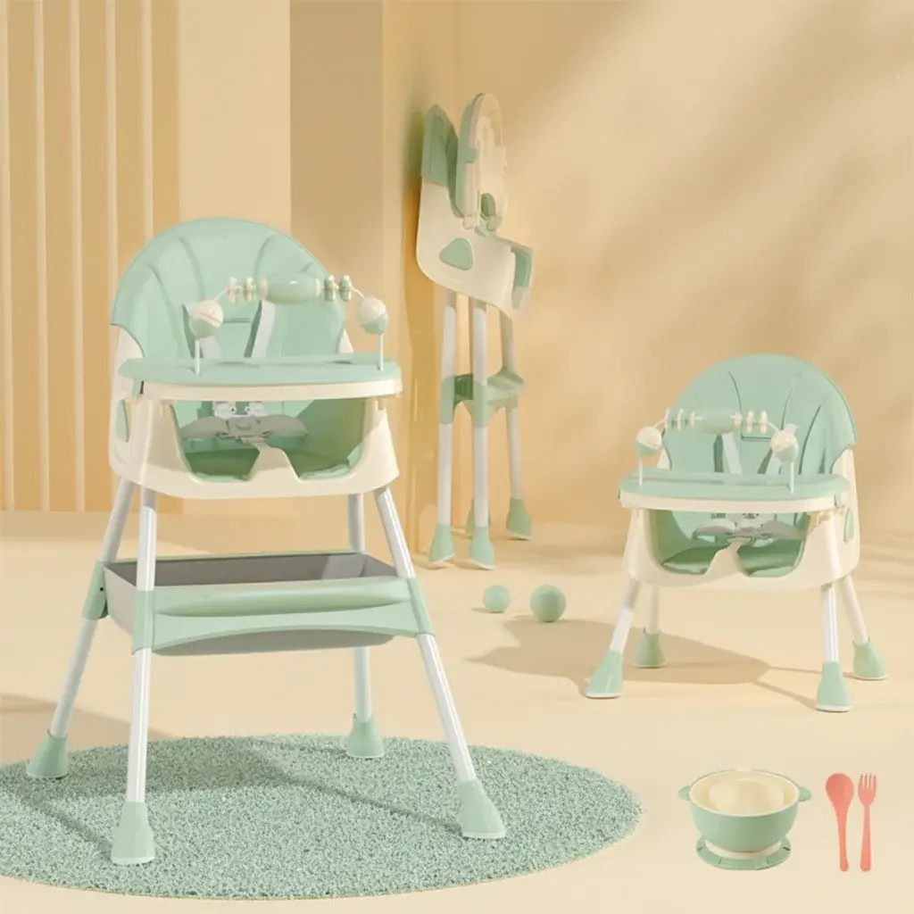 Мултифункционална 3 во 1 столица за хранење со играчки и сет за јадење