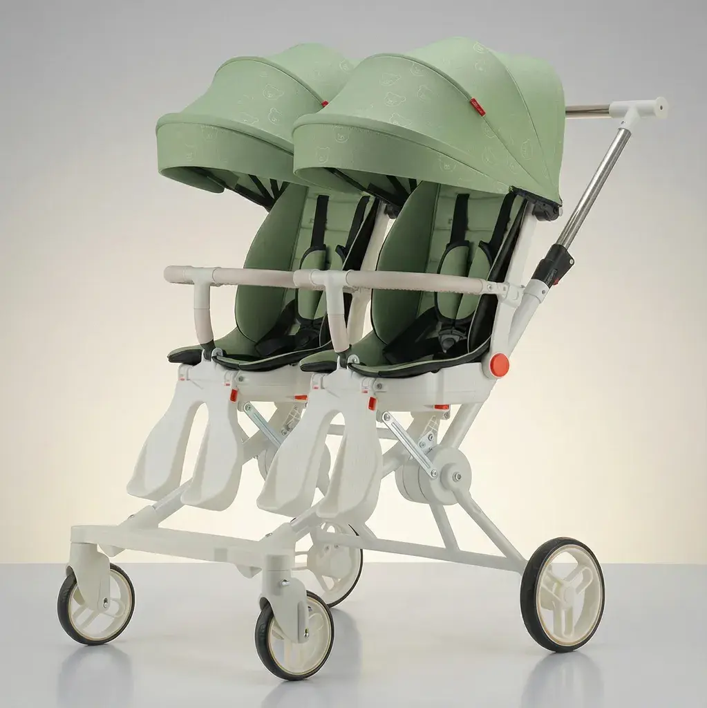 Количка за близнаци зелена