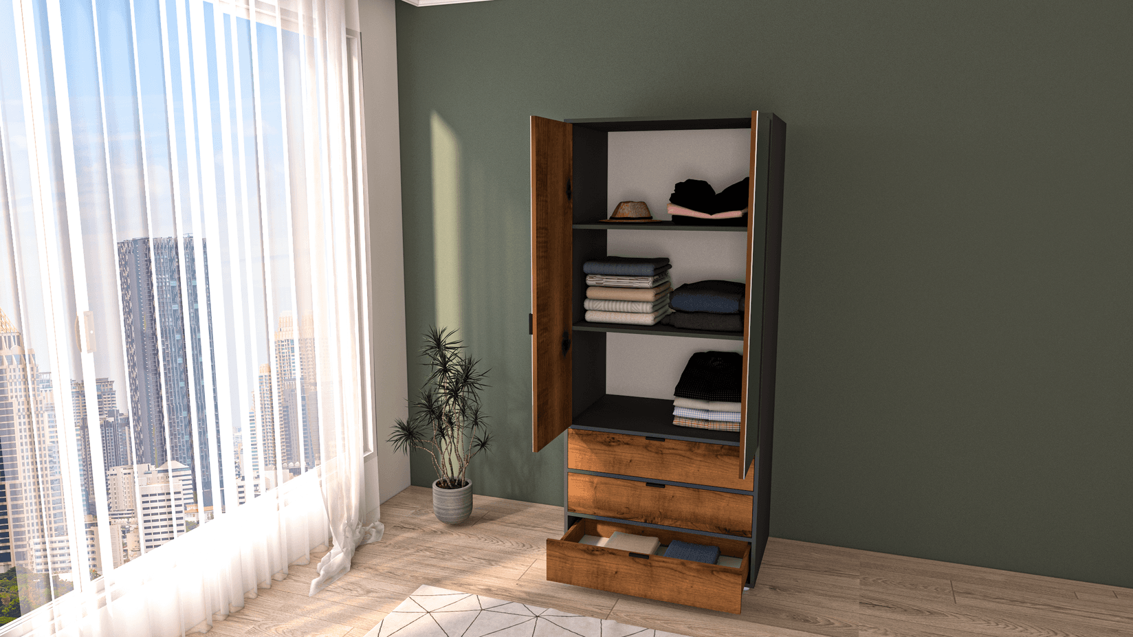 Мебел Ви Ормар дени 90 см антрацит