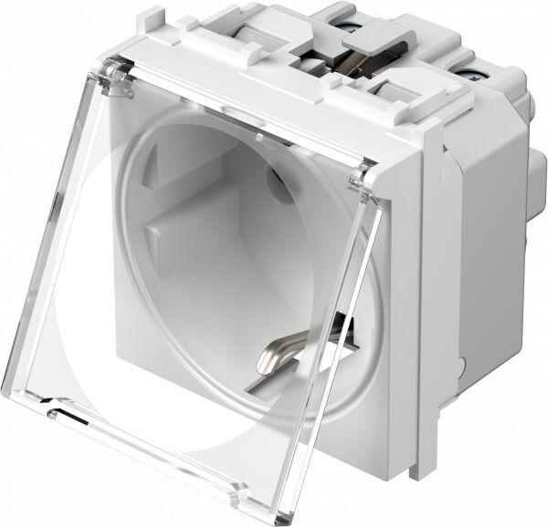 Tem Cates Приклучница II шуко со прозирен капак 2М бела модул VM11PT