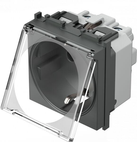 Tem Cates Приклучница шуко со проѕирен капак антрацит 2М модул TEM VM11AT-P