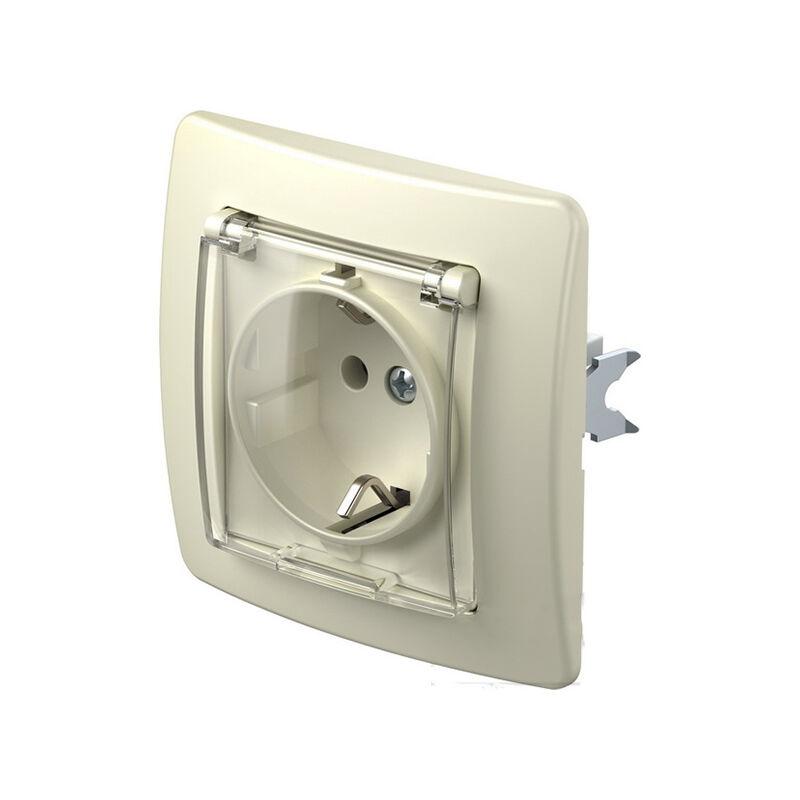 Tem Cates Приклучница шуко со капак беж ECONOMIC со рамка TEM VE11IT