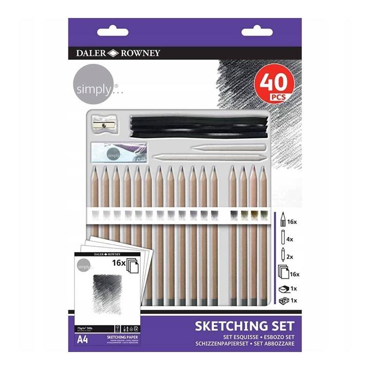 DALER ROWNEY Комплет графитни моливи, јаглен, листови, гума и шипки Simpli Sketching