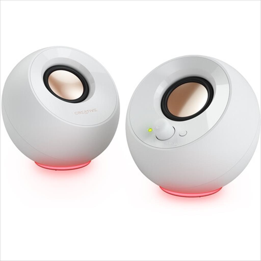 Creative Звучници 2.0 PEBBLE SE White, USB Type-C, bluetooth 5.3, RGB, (4.4W) 51MF1725AA001