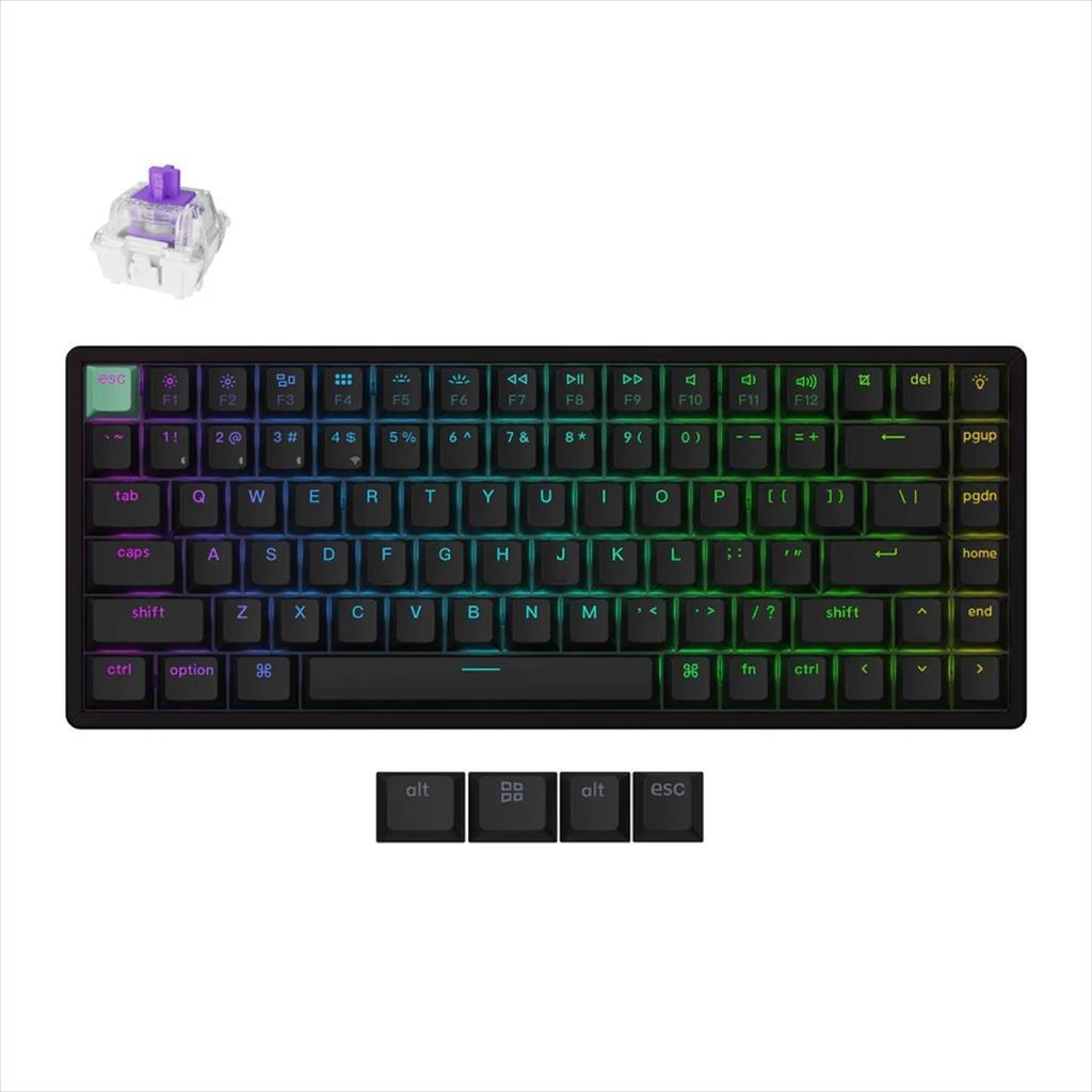 Keychron Механичка Безжчина тастатура K2 HE Standard version, HS, RGB LED 75% Gateron Double-Rail Magnetic Switch, OSA PBT, Black, K2H-J1