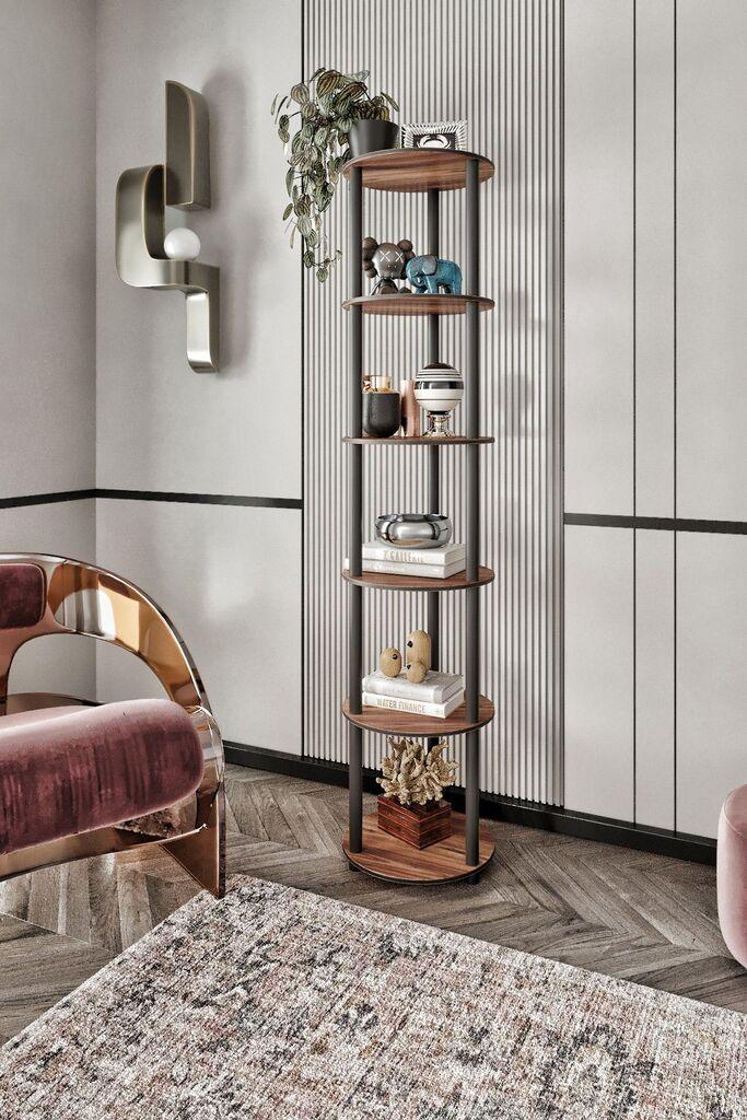 Полица за книги Hanah Home, кружна, 6 слоја, орев