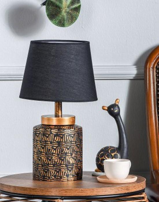 Столна ламба Opviq E27 со штекер, црно-златна