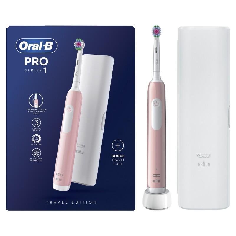 ORAL B Pro 1 Електрична четка за заби Розева + заштитна кутија за патување