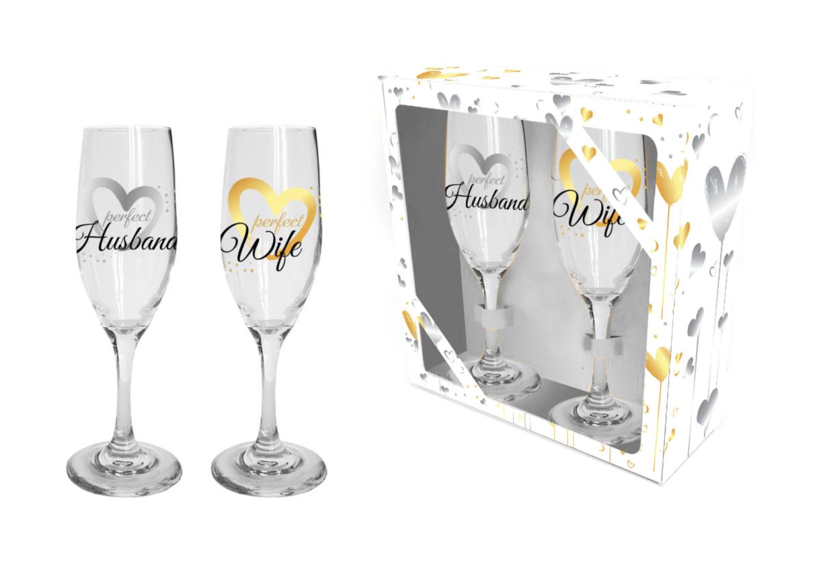 CREATIVE F Сет од 2 Чаши,За Шампањ,190мл, Perfect Wife + Perfect Husband, Creative F,123539