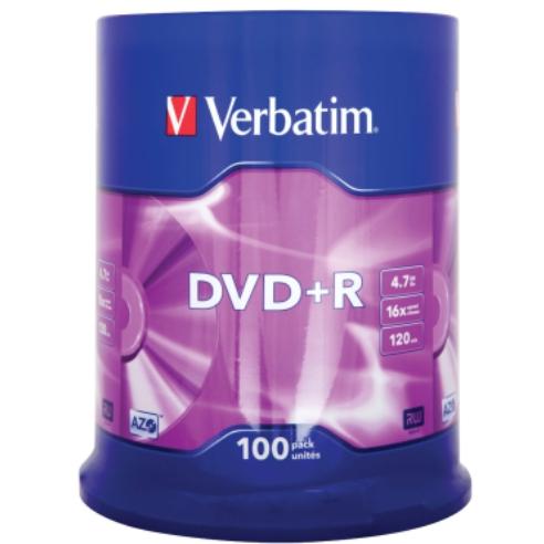 VERBATIM DVD+R, 4.7GB/120min, 16x Speed, Spindle, Сет 1/100, VER43551