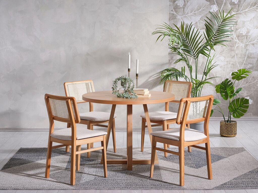 Трпезариска маса и столчиња Hanah Home Puffy, 100 см, 4 столчиња, кафеава